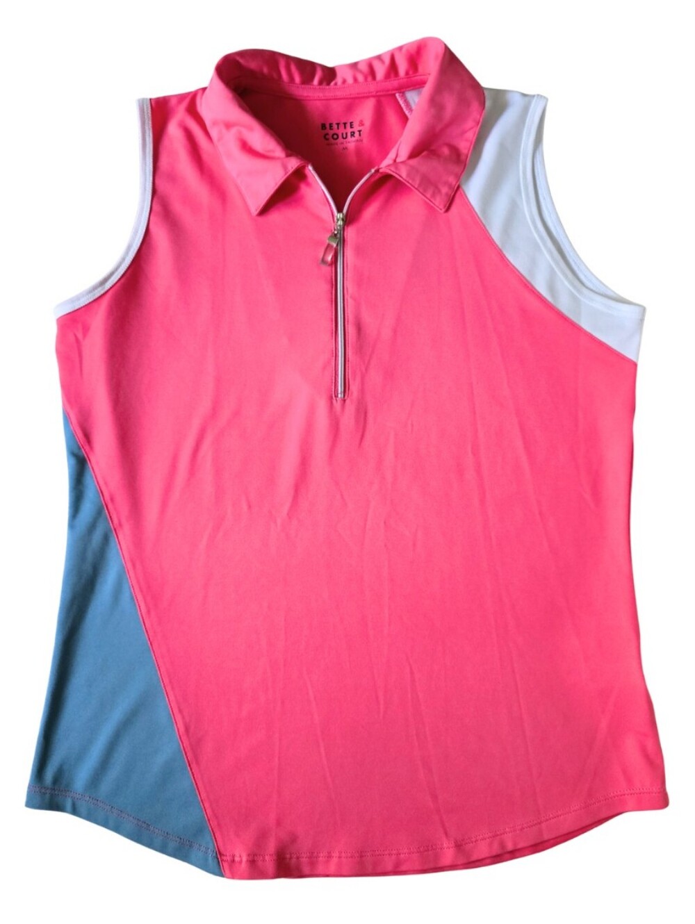 BETTE & COURT Sleeveless Quarter Zip Polo Shirt Tank Top Tennis Golf Size Medium